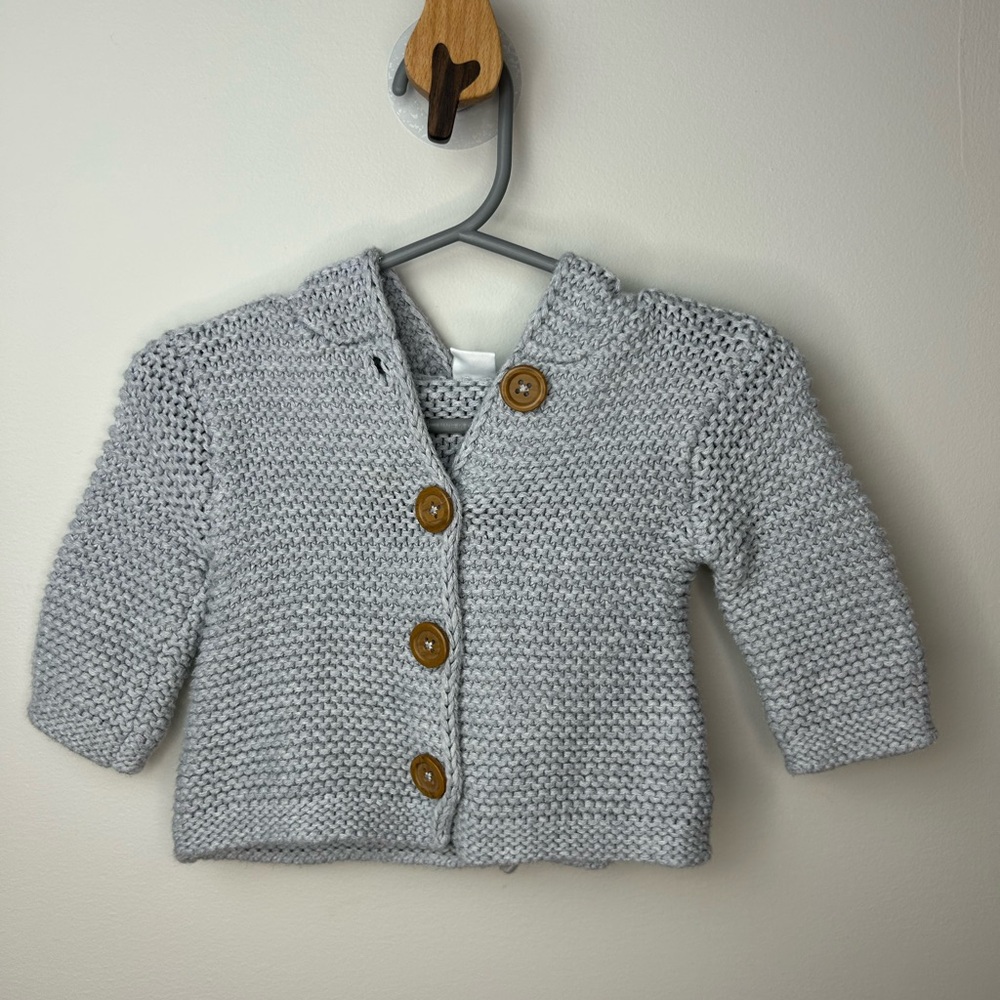 Gray Knit Kids Jacket with Wooden Buttons